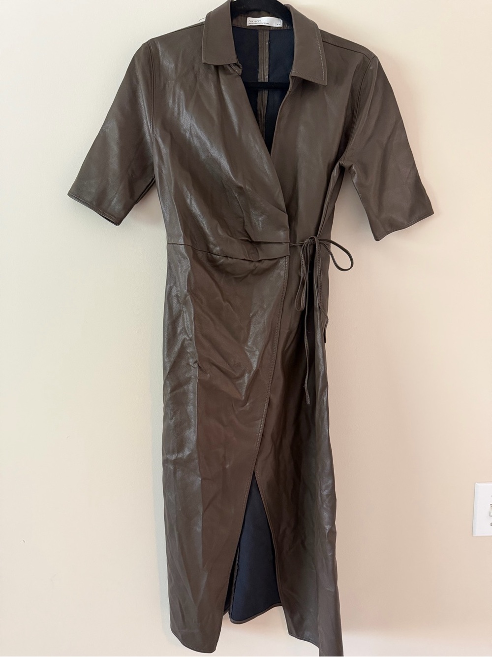 Chocolate Brown Faux Leather Wrap Dress